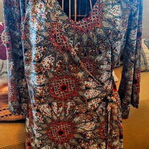 Women wrap around bell sleeve dress